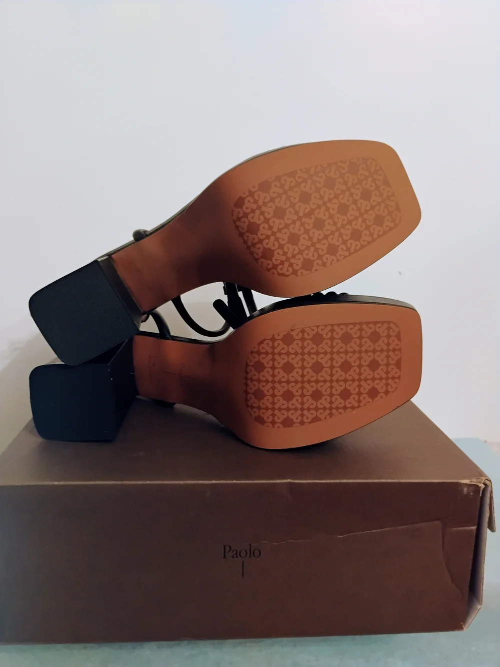 Paolo Black Platform Block Heel Ankle-Strap Sandal